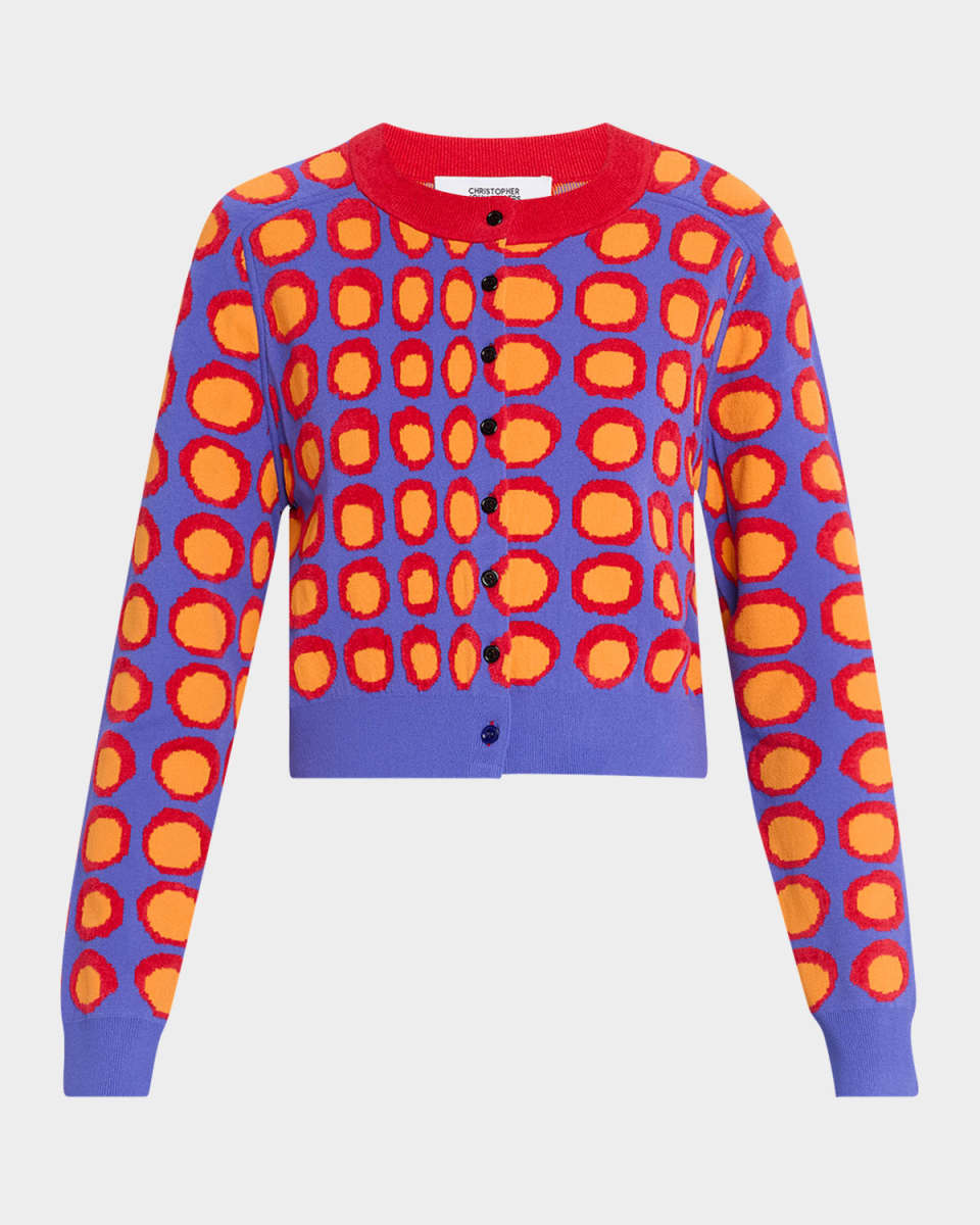 Wiggle Dot Jacquard Crop Crewneck Cardigan
